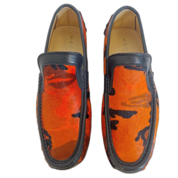 Harrys of London RARE Men's Orange Camo Calf Hair Loafers Driving Size 9.5 - Picture 2 of 7